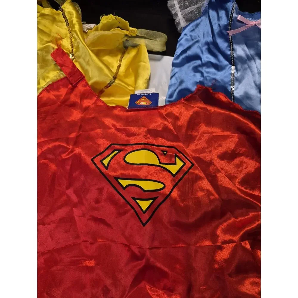 Disney Princess dress up trunk Outfits Age 4-6X, + Batman Superman Capes See Pic
